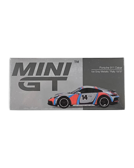 MINI GT Porsche 911 Dakar – Ice Gray Metallic „Rally 1978” 1:64